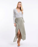 Savannah Midi Wrap Skirt Vintage White & Khaki Stripe