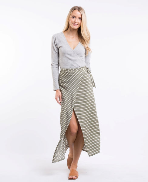 Savannah Midi Wrap Skirt Vintage White & Khaki Stripe