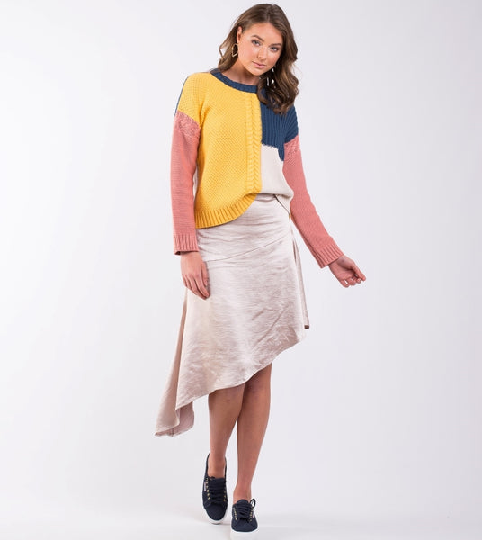 Link Panelled Knit Crew Multi Coloured