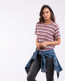 Level Modal Tee Rouge, Berry, Cream And Tan Stripe
