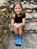 youth sock model, rocks, steps, worn socks, shark, blue, black, dark blue