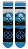 back of sock, otter design repeat, cute, furry creature, black arch, blue logo, blue heel and toe, white sock.