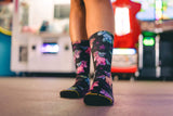 kids socks, cool socks for children, durable youth socks, purple star, pink horse, blue horse.