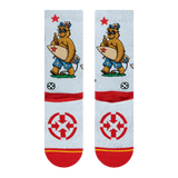 sock back, California bear, grizzly, red heel, toe and logo, simple, classic