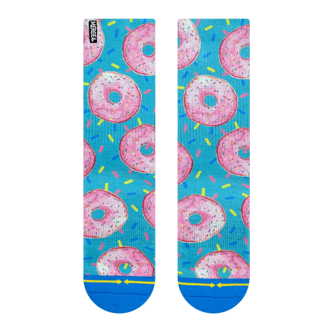 donut pattern, pink frosting, sprinkles, blue, yellow, pink, dual canvas.