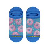 donut no show, ankle socks, blue, sprinkles of red, blue and yellow, round homer donuts.