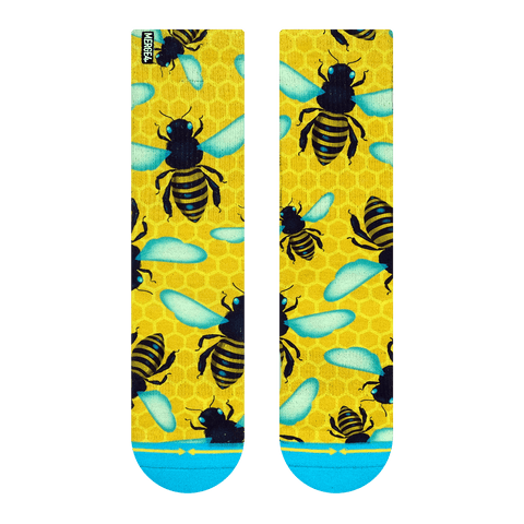 Bees, wings, thorax, bumble bees, honeycomb, yellow socks, blue toes.