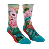 socks modeled, blue toes, forrest creatures, leafy greens, animals, fluffy bunnies, lady bug,
