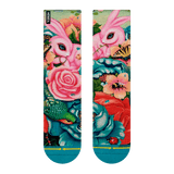 Bunnies, flowers, blooming, red flower, blue flower, bird, butterfly, vibrant color,