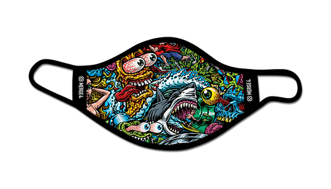 jam packed mask, compilation, face mask, sneakers, wave, barrel, shark, pizza, skull, chopper.
