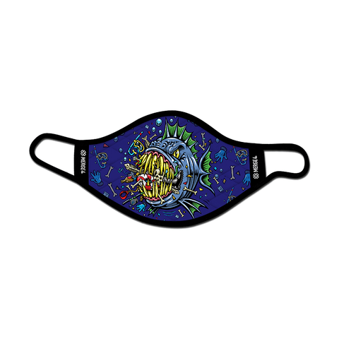 virus protection, face mask, fangs, teeth, deep blue sea, ocean depths, goggles, bones, gloves, predator.