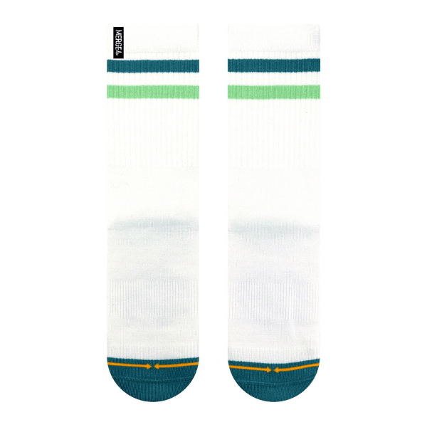white, repreve, blue, green, blue toes, plastic socks
