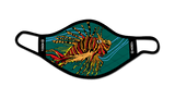 lion fish, green, red, orange, blue, yellow, fish mask, face mask, elastic, white, sun fish