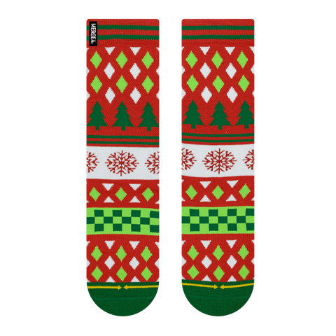 holly jolly, ugly sweater, holiday socks, Christmas socks, elf on a shelf, red, snowflakes