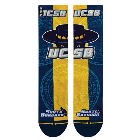 ole ole ole, ole, UCSB, dual canvas, university seal, mascot, racing stripe, sports, athletic socks