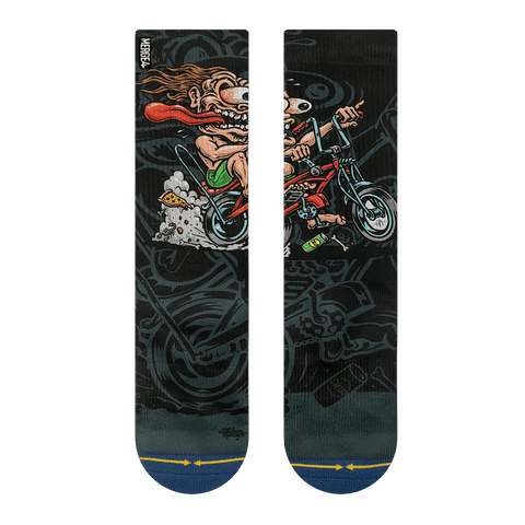 bike freak, dual canvas socks, black sock, graphic silhouette, red, green, white, pizza, cloud, dust., Jumbo..