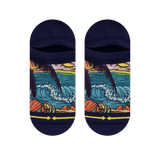 ankle socks, elastic no show socks, waves, palm trees, blue waves, orange