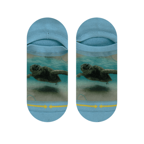  Ankle sock, ocean blue, turtle, waves, shallow water, green, grey.