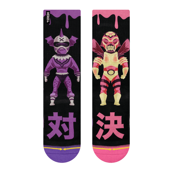Pink sock, purple sock, purple monster, pink monster, Japanese characters