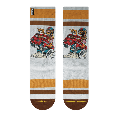 hot rod, shred, skate socks, orange, brown, red, white, blue, silver, outline