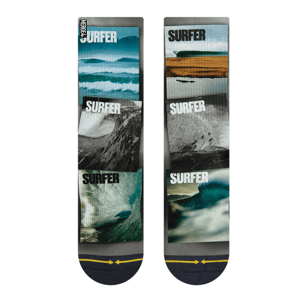 surfer magazine, surfing publication, orange, green, blue, black and white, noir, SURFER, waves
