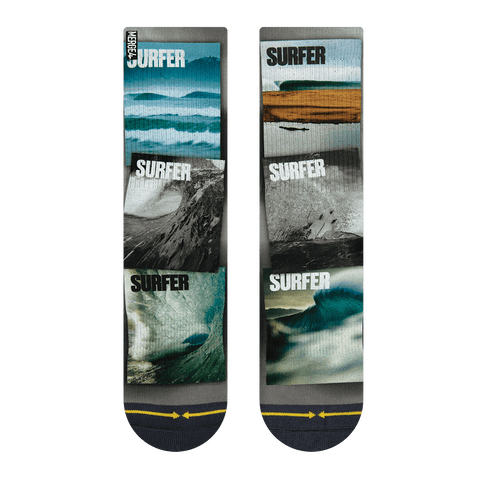 surfer magazine, surfing publication, orange, green, blue, black and white, noir, SURFER, waves